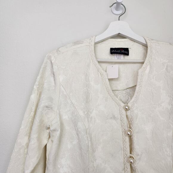 Vintage David Rose Regencycore White Brocade Button Down Blouse L - Picture 2 of 12
